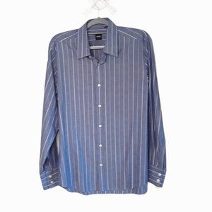 HUGO BOSS • Large dress shirt cotton blue striped business casual long sleeve